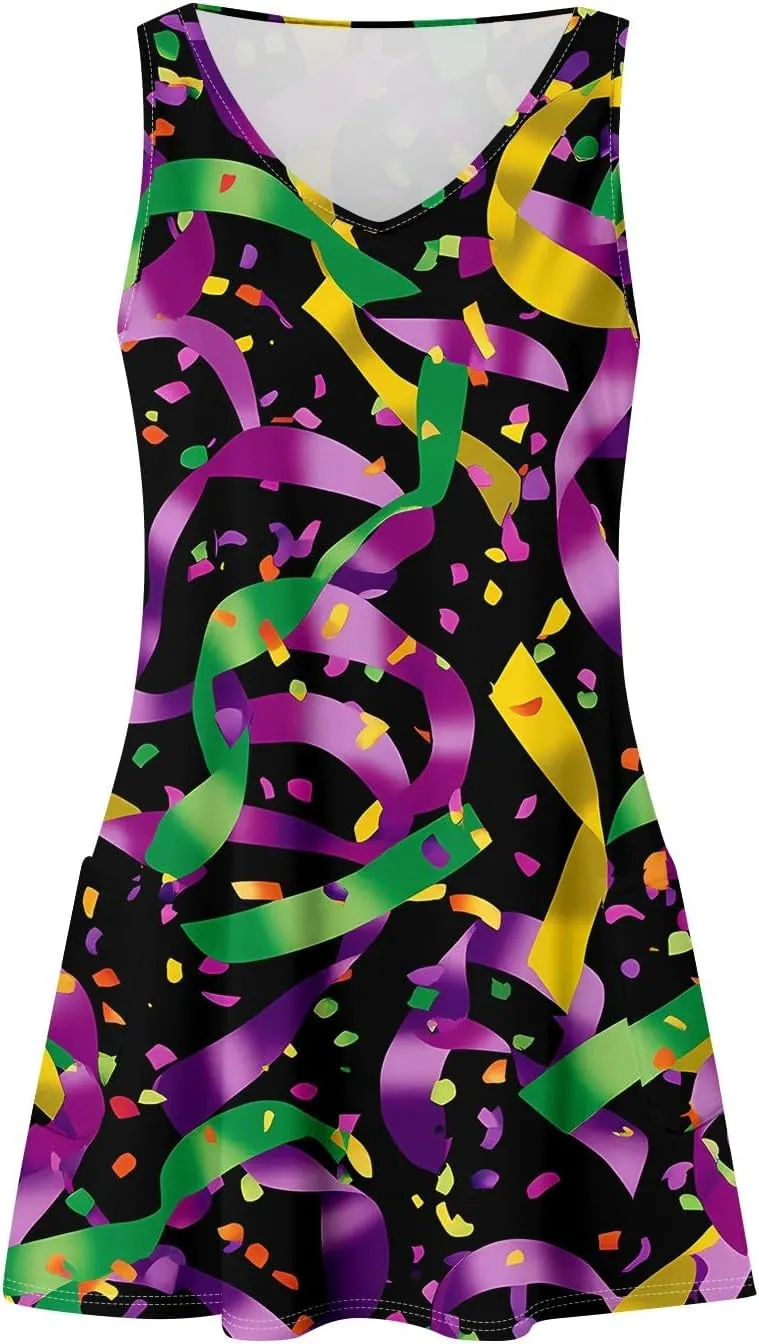 Summer Dresses for Women V Neck Sleeveless Dress with Pocket 2025 Beach Sundress Printed Casual Swimsuit Coverup