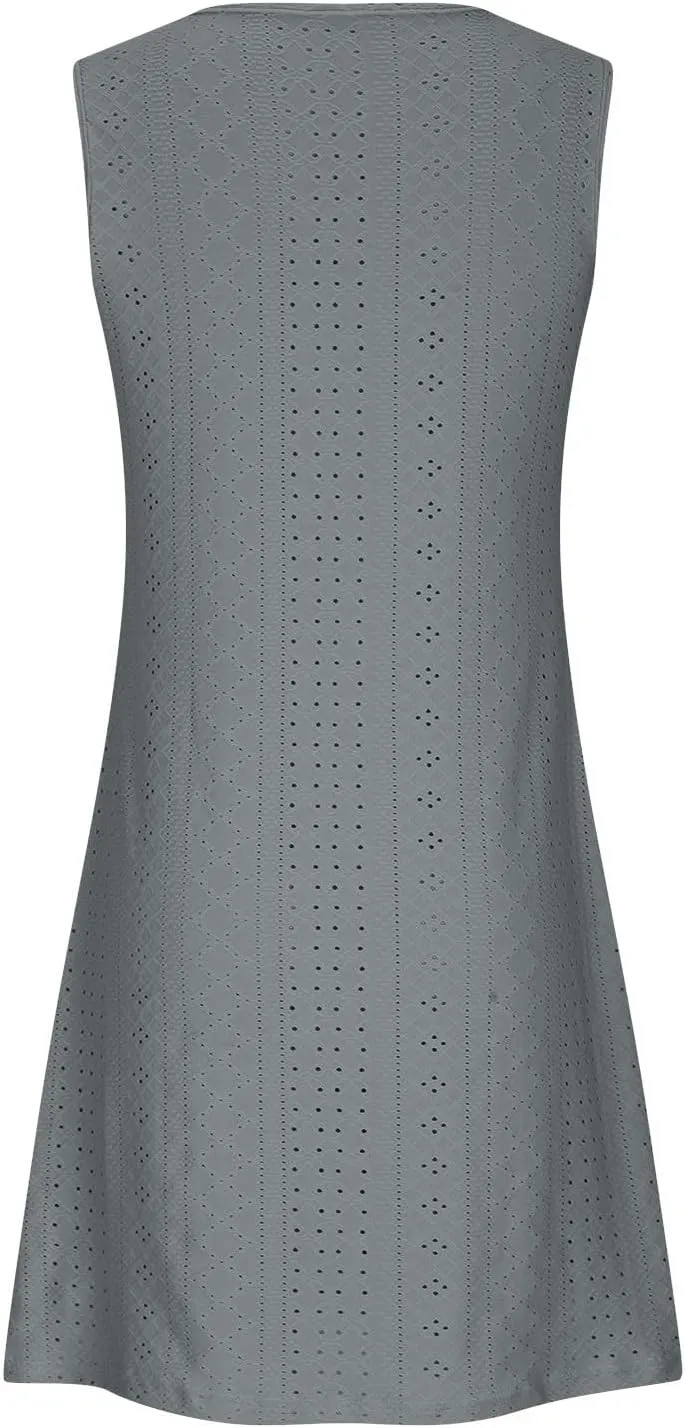 Summer Dresses Round Neck Sleeveless Casual Solid Color Dress Sleeveless Round Neck Dress Cute Layer Skirt
