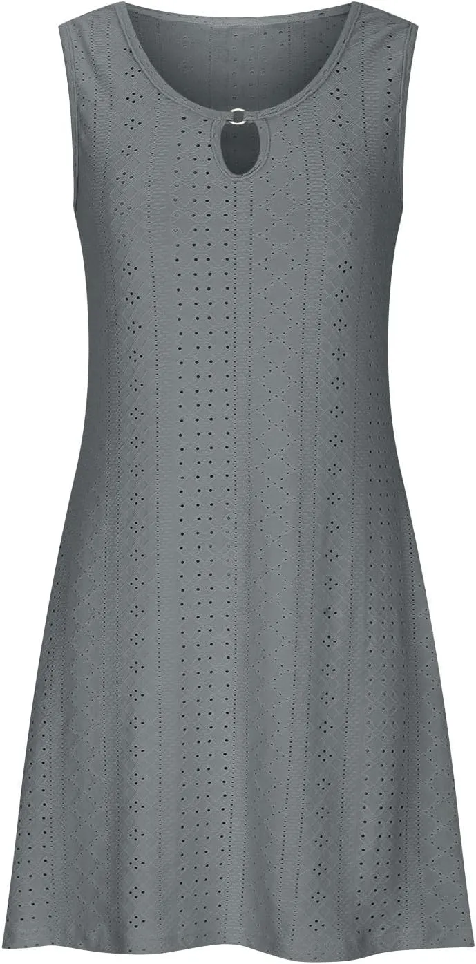 Summer Dresses Round Neck Sleeveless Casual Solid Color Dress Sleeveless Round Neck Dress Cute Layer Skirt
