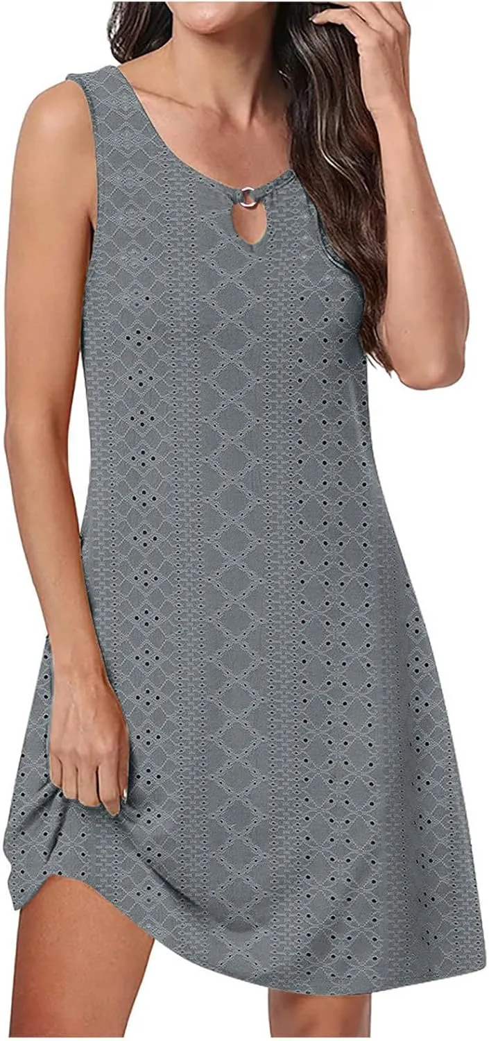 Summer Dresses Round Neck Sleeveless Casual Solid Color Dress Sleeveless Round Neck Dress Cute Layer Skirt