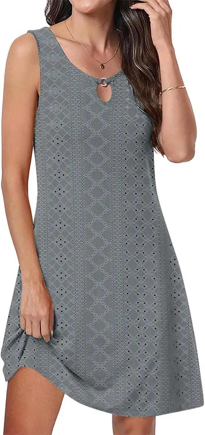 Summer Dresses Round Neck Sleeveless Casual Solid Color Dress Sleeveless Round Neck Dress Cute Layer Skirt