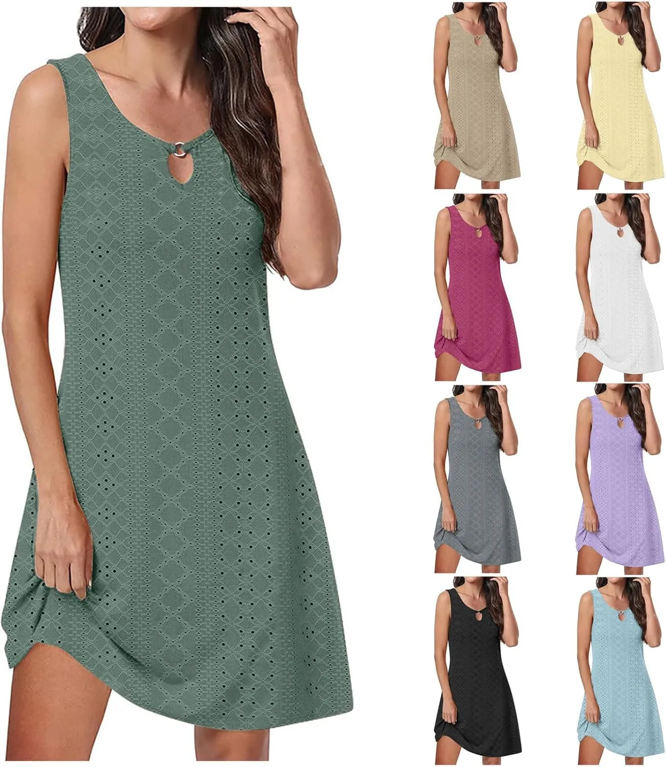 Summer Dresses Round Neck Sleeveless Casual Solid Color Dress Sleeveless Round Neck Dress Cute Layer Skirt