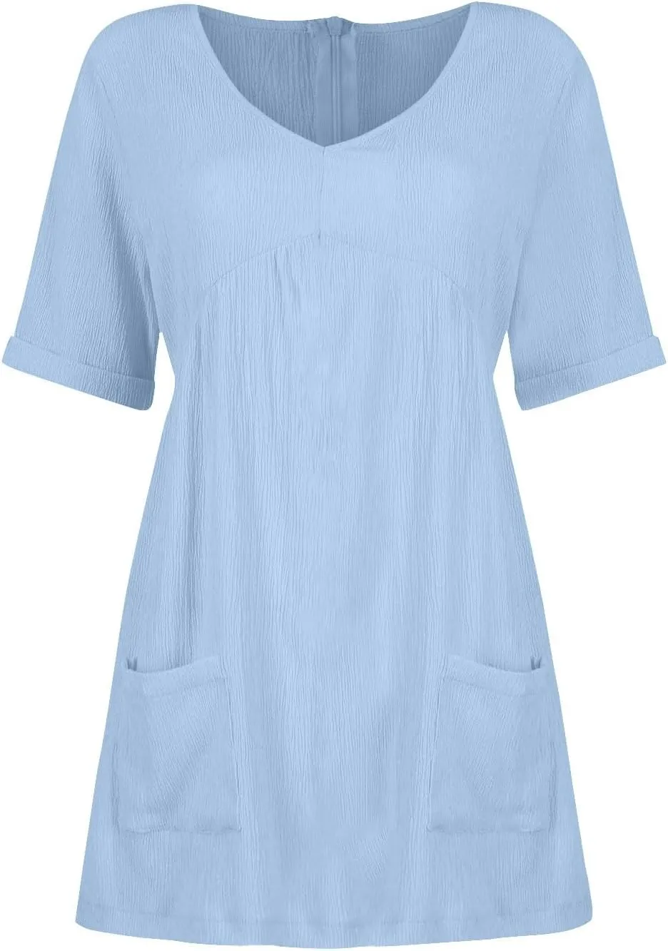 Summer Linen Dresses for Women 2024 Casual v Neck Knee Length Sundresses with Sleeve Comfy Summer Vacation Dresses