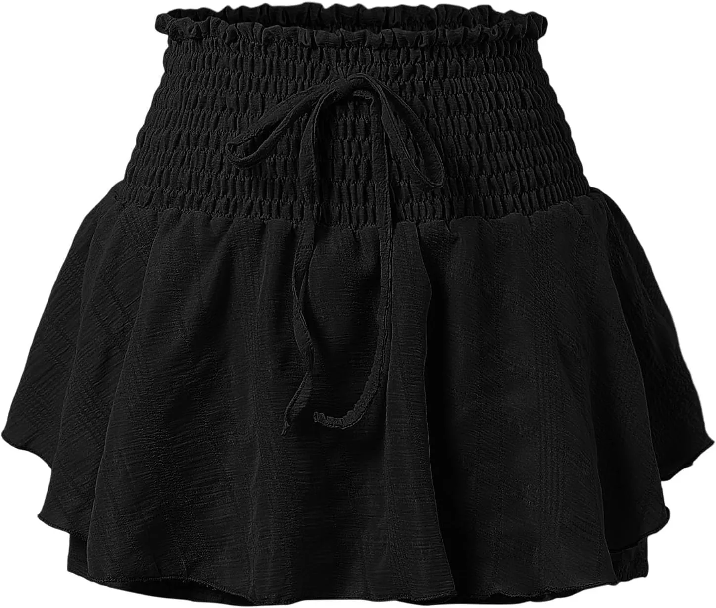 Summer Skirts for Women Trendy High Elastic Waist Tummy Control Double Ruffle Hem A-Line Pleated Mini Skirts for Girls