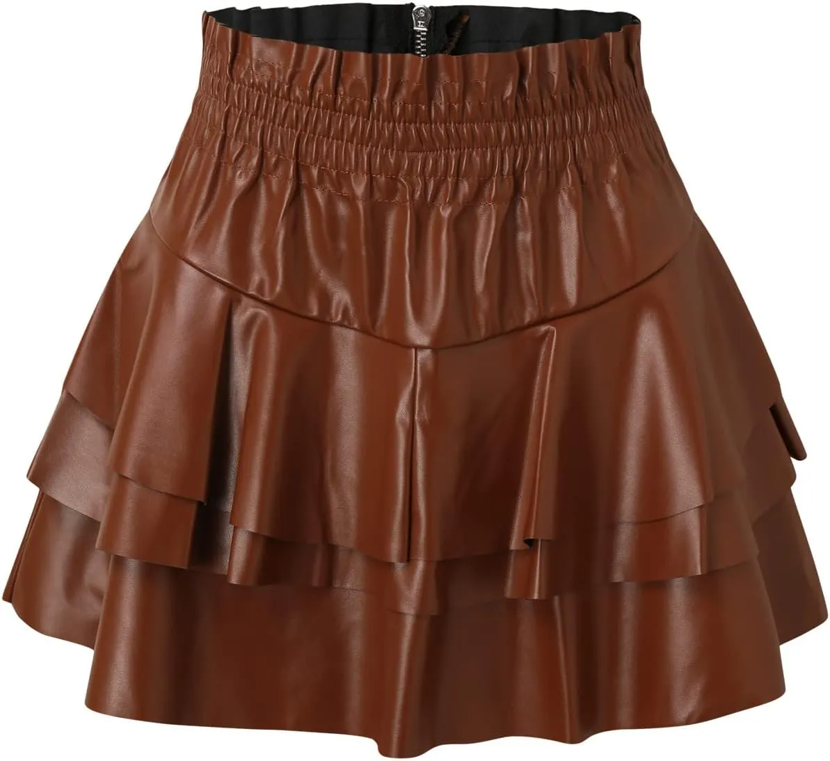 SummerDresses for Women 2023 Women Leather Skirts High Waist Mini Skirt Ruffles Pleated Cheer Cake Skirt Vintage