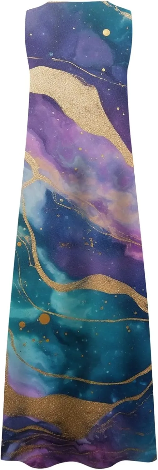 Sundresses for Women 2024 V Neck Floral Print Maxi Dresses with Pockets Flowy Sun Dress Plus Size Summer Dresses