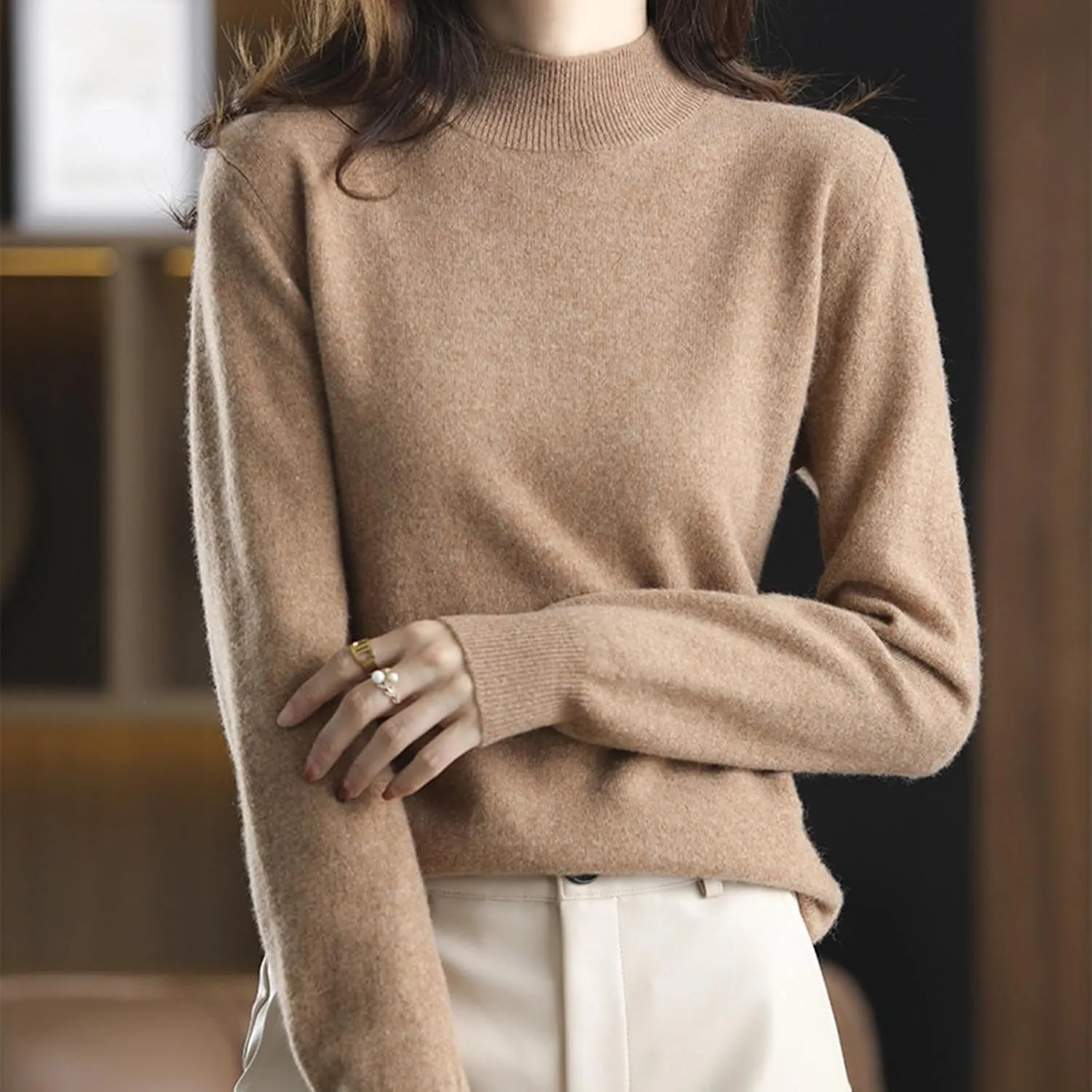 Sweater for Women Long Sleeve High Neck Knitted Pullover Plain Fall Tops Casual Oversized Turtleneck Basic Trendy Warm Winter