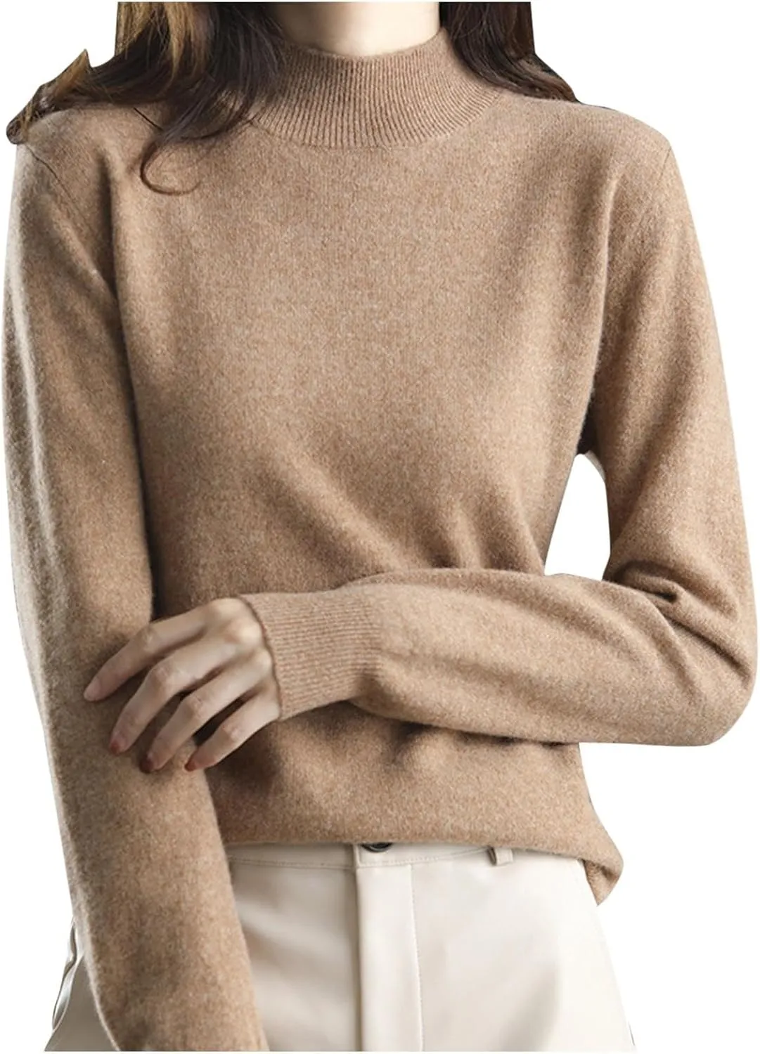 Sweater for Women Long Sleeve High Neck Knitted Pullover Plain Fall Tops Casual Oversized Turtleneck Basic Trendy Warm Winter