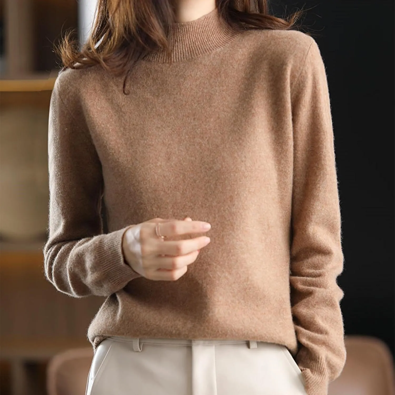 Sweater for Women Long Sleeve High Neck Knitted Pullover Plain Fall Tops Casual Oversized Turtleneck Basic Trendy Warm Winter
