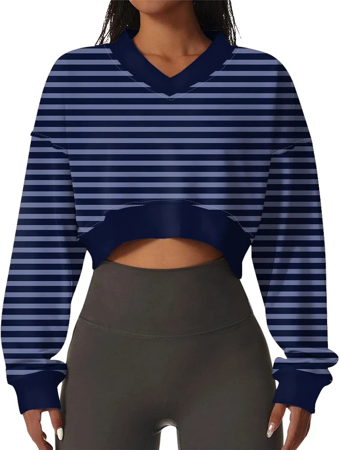 Sweatshirts For Women Casual Fashion Sexy Comfortable V-Neck Long Sleeve Striped Graphic Printed Sports Sweatshirt Top