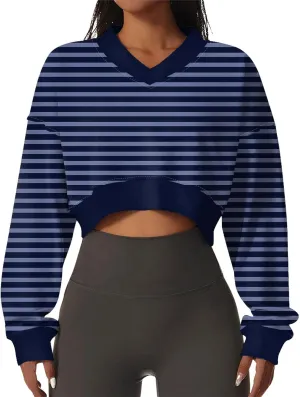Sweatshirts For Women Casual Fashion Sexy Comfortable V-Neck Long Sleeve Striped Graphic Printed Sports Sweatshirt Top