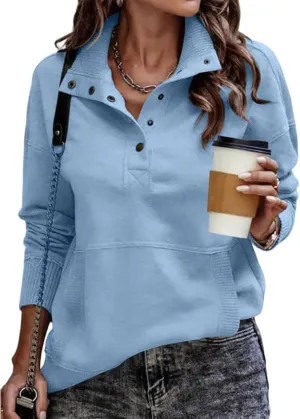 Sweatshirts for Women Trendy Casual V Neck Long Sleeve Sweatshirt Oversized Button Pullover Tops