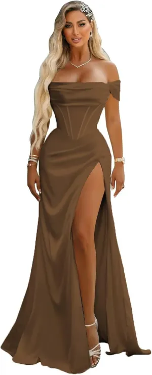 SYYS Satin Bridesmaid Dresses for Women 2024 Off Shoulder Bodycon Prom Dresses SYYS402
