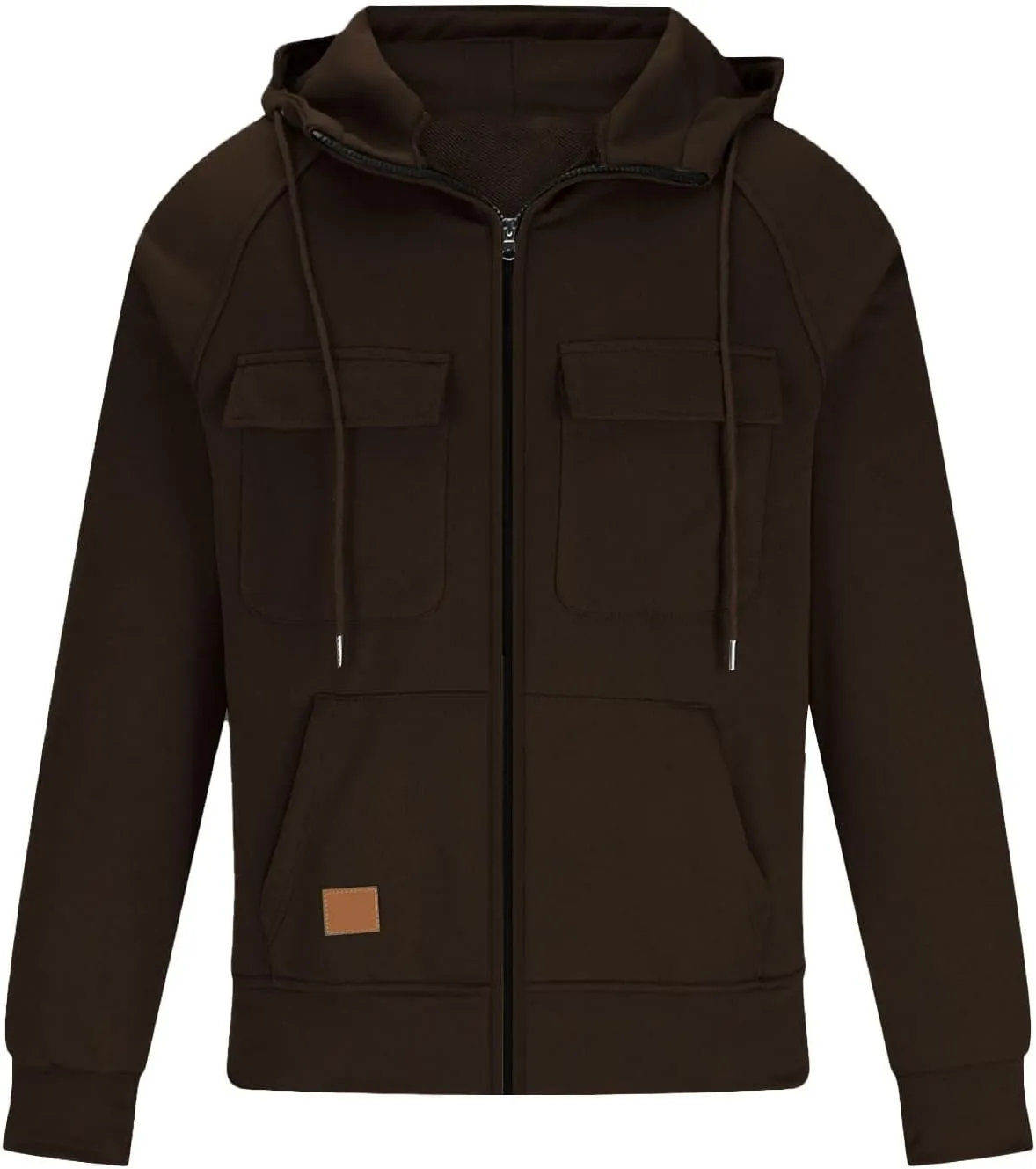 Tactical Cargo Hoodies for Men Multi Pockets Full Zip Hooded Sweatshirt Long Sleeve Drawstring Hiking Hooded Jackets