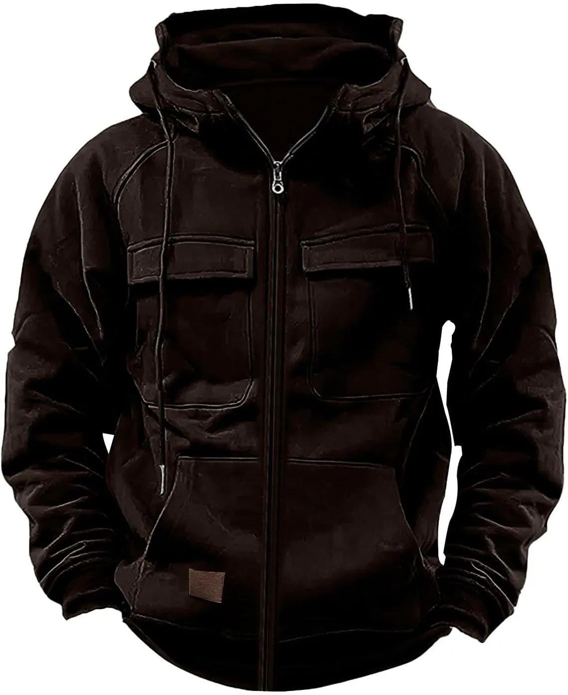 Tactical Cargo Hoodies for Men Multi Pockets Full Zip Hooded Sweatshirt Long Sleeve Drawstring Hiking Hooded Jackets