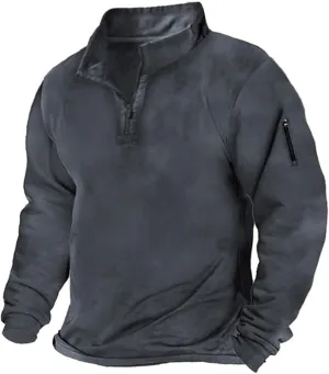 Tactical Pullover for Men Stand Collar Quarter Zip Pullover 1/4 Zip Long Sleeve Combat Shirts Outdoor Warm Sweatshirt