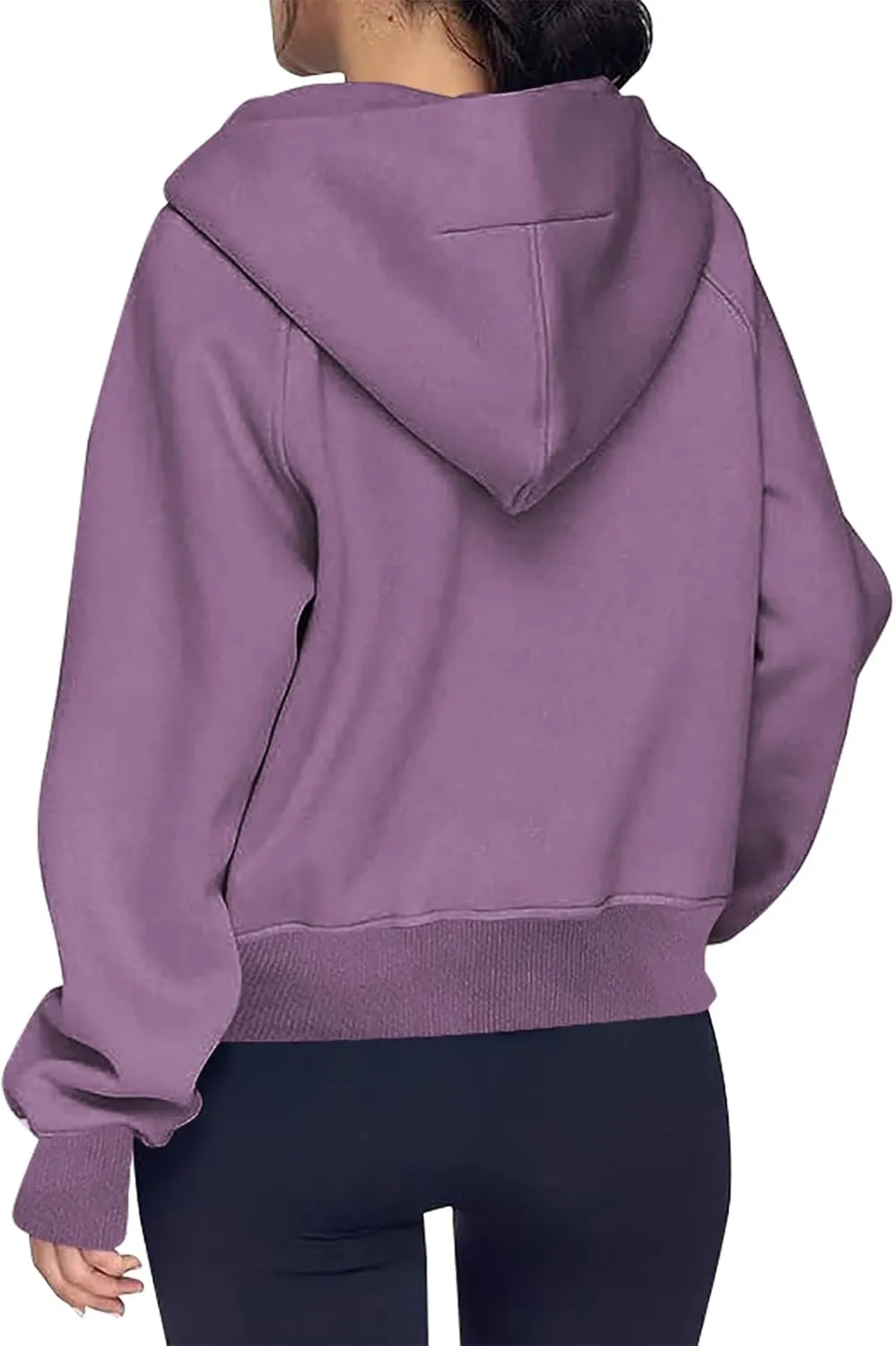 TANGNADE Hooded Sweatshirts Women Half Zip Cropped Fleece Pullover Quarter Zipper Thumb Hole Hoodies with Pockets