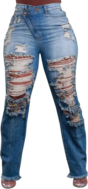 Tbahhir Ripped Jean for Women Fashion Jeans High Waist Stretch Jeans Denim Long Pants with Pockets