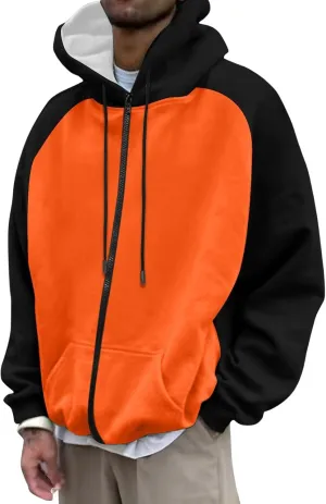 Thatrich Lightweight Hoodies for Men Oversized Hoodie Color Block Hooded Sweatshirts Full Zip Shirts with Pockets Fall Trendy
