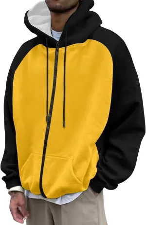 Thatrich Lightweight Hoodies for Men Oversized Hoodie Color Block Hooded Sweatshirts Full Zip Shirts with Pockets Fall Trendy
