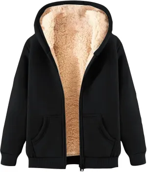 Thatrich Winter Fleece Jacket Men Sherpa Lined Coats Oversized Hooded Jackets Full Zip Casual Outwears Warm Winter Loose Coat