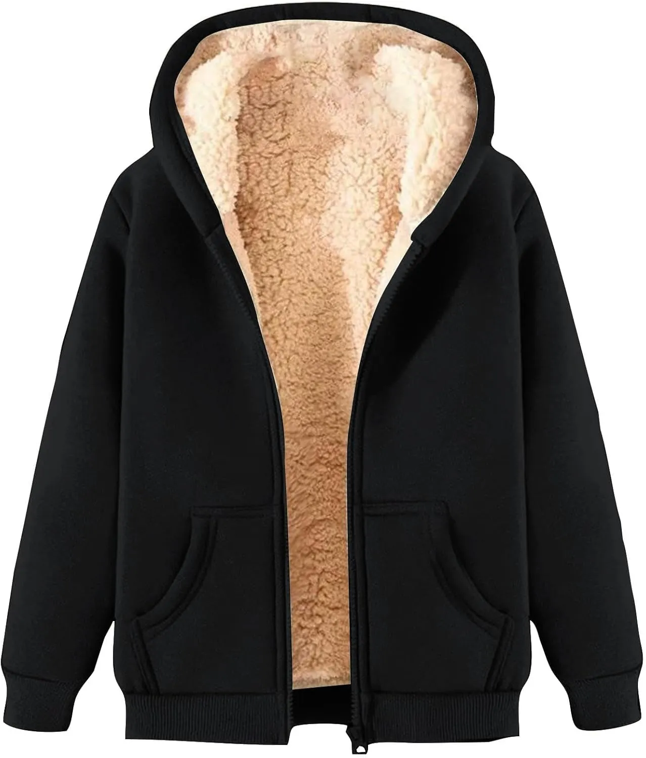 Thatrich Winter Fleece Jacket Men Sherpa Lined Coats Oversized Hooded Jackets Full Zip Casual Outwears Warm Winter Loose Coat