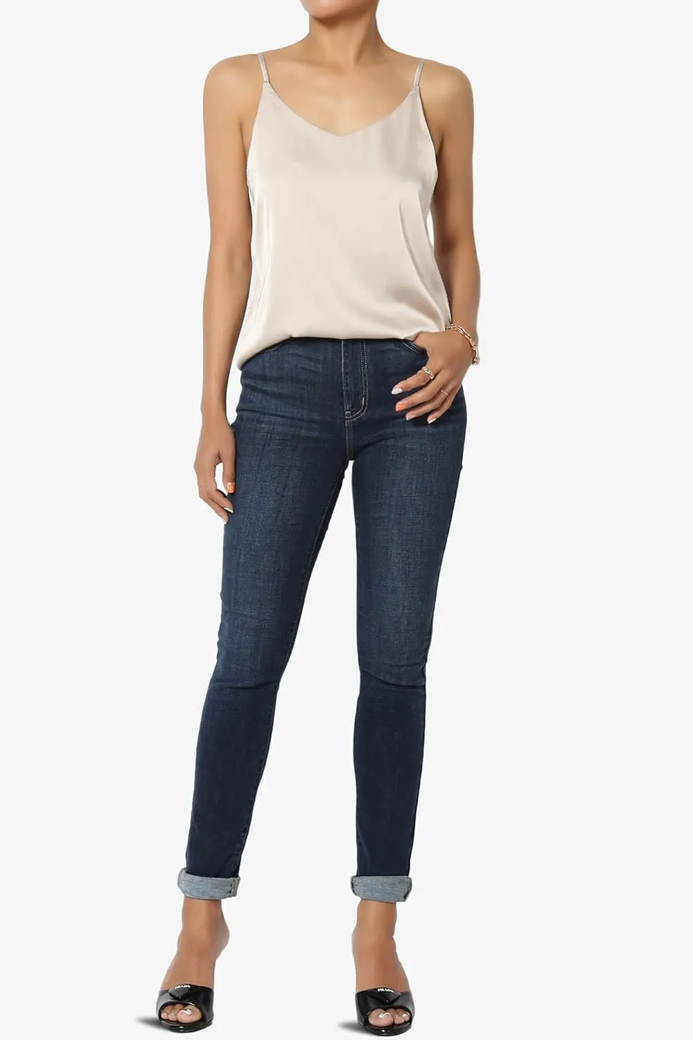 TheMogan Clara Ripped Distressed Destroyed Washed Knee High Rise Skinny Jeans