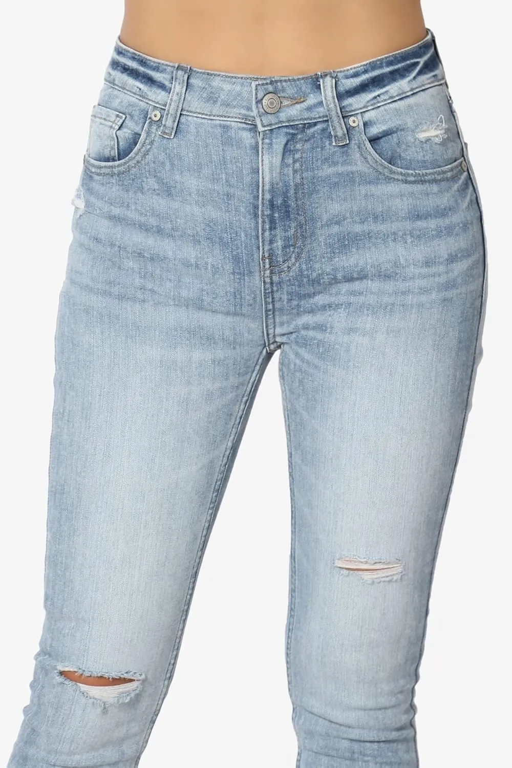 TheMogan Clara Ripped Distressed Destroyed Washed Knee High Rise Skinny Jeans