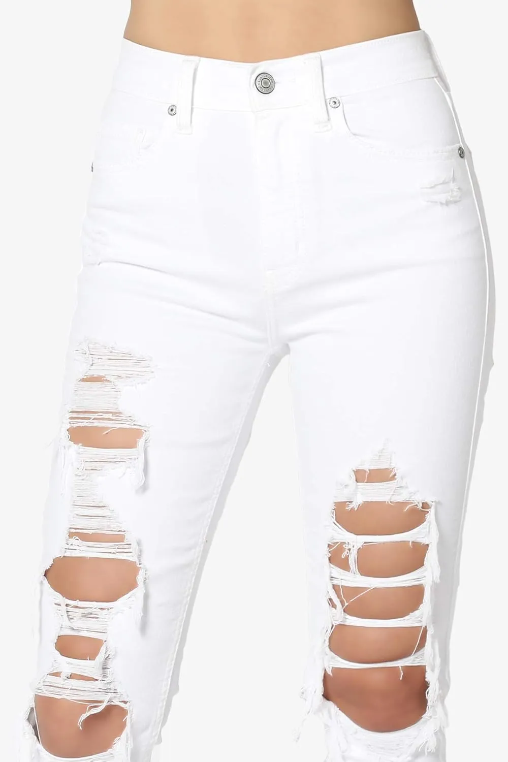 TheMogan Clara Ripped Distressed Destroyed Washed Knee High Rise Skinny Jeans