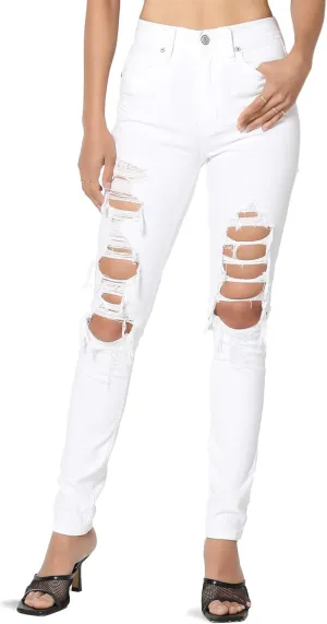 TheMogan Clara Ripped Distressed Destroyed Washed Knee High Rise Skinny Jeans