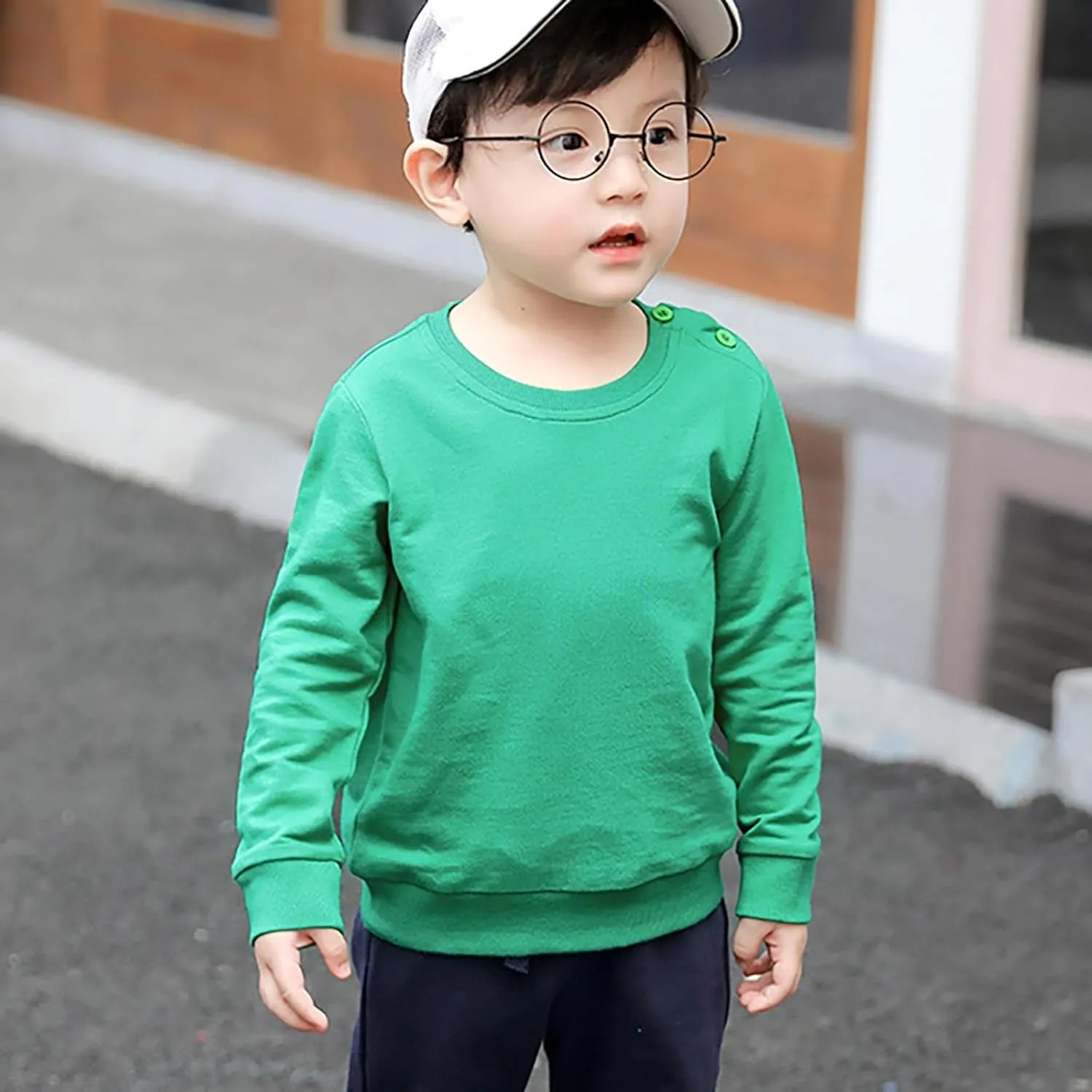 Toddler Baby Boys Girls Crewneck Long Sleeve Pullover Sweatshirt Solid Casual Oversized Cotton Tops Infant Girl