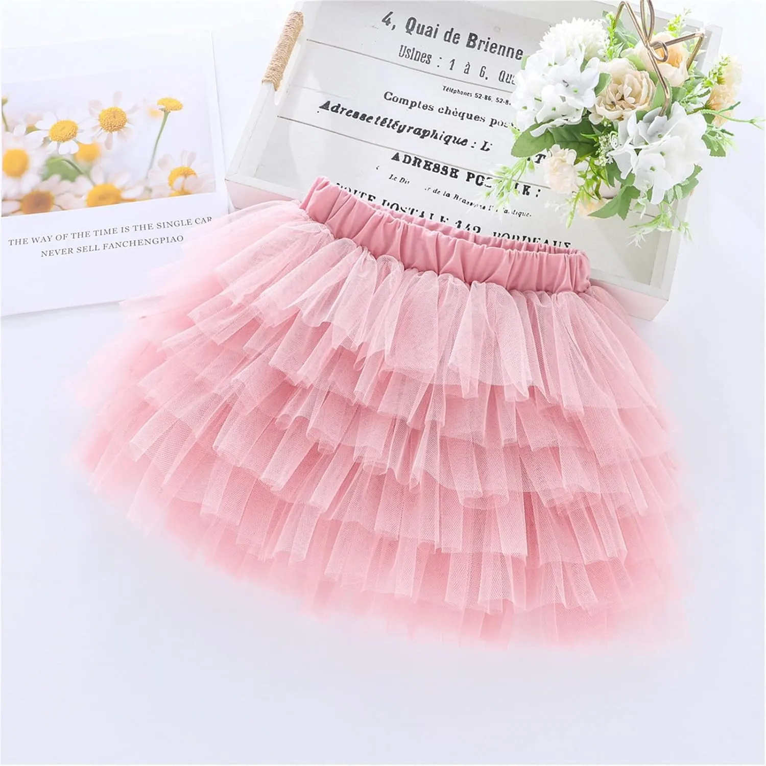 Toddler Girls Ruffle Puffy Skirts Tiered Mesh Tutus Cute Princess Skirt Solid Fluffy Tutu Half Dress for Party Dance