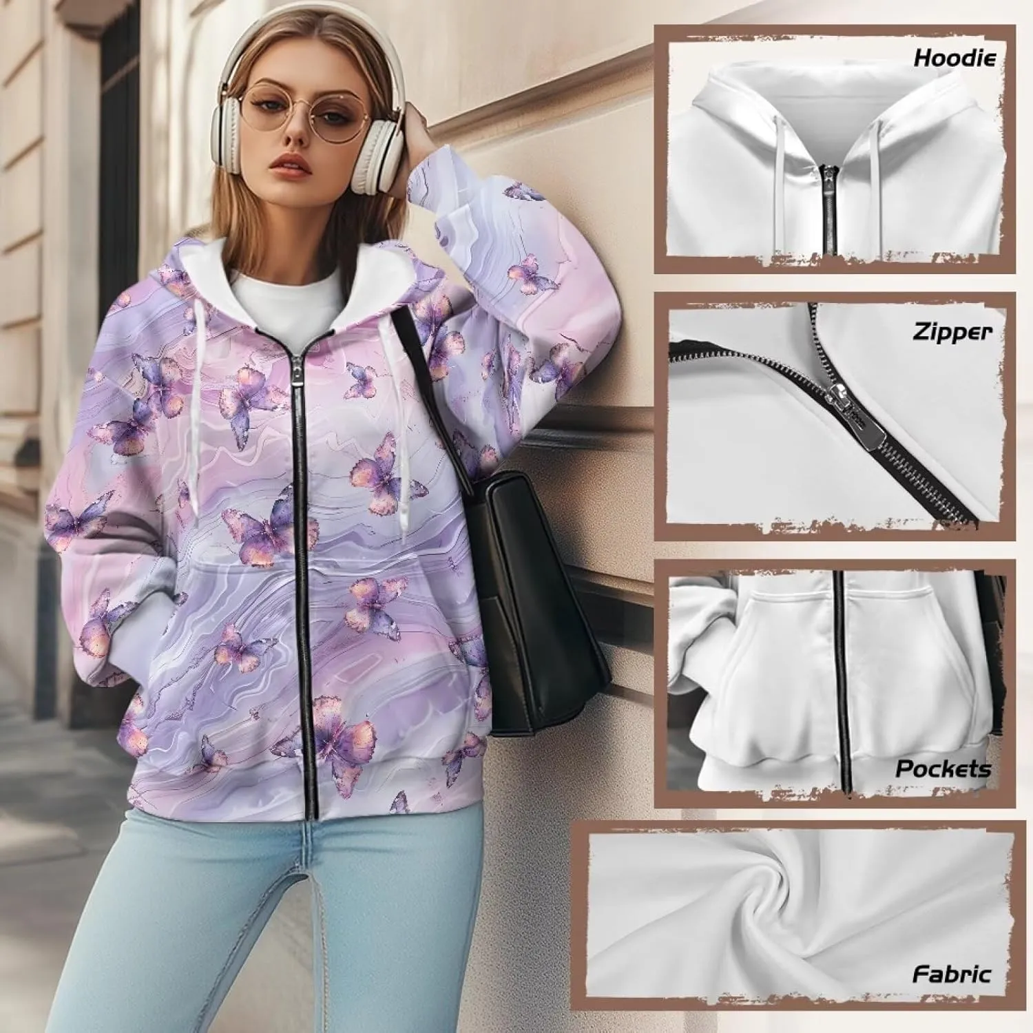 TODIYADDU Trendy Sweatshirts Womens Oversized Hoodies Fashion Zip Up Hooded with Pockets Casual Long Sleeve Pullover Hoodies