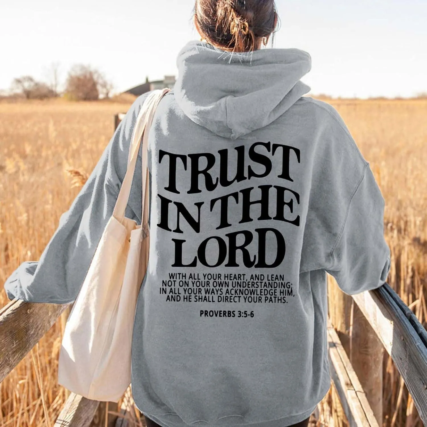 Trust in The Lord Christian Hoodies Womens Graphic Letter Printed Oversize Fall Pullover Sweatshirt with Pocket