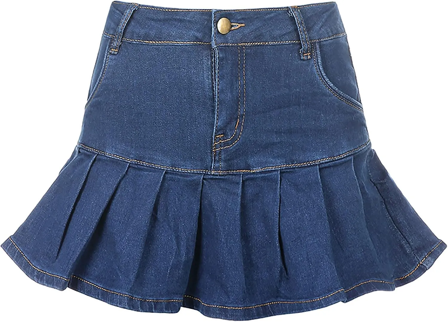 tuduoms Women Denim Pleated Skirts High Waist Slim A Line Ruffle Trumpet Mini Skirts Sweet Sexy Fashion Short Skirts Girls