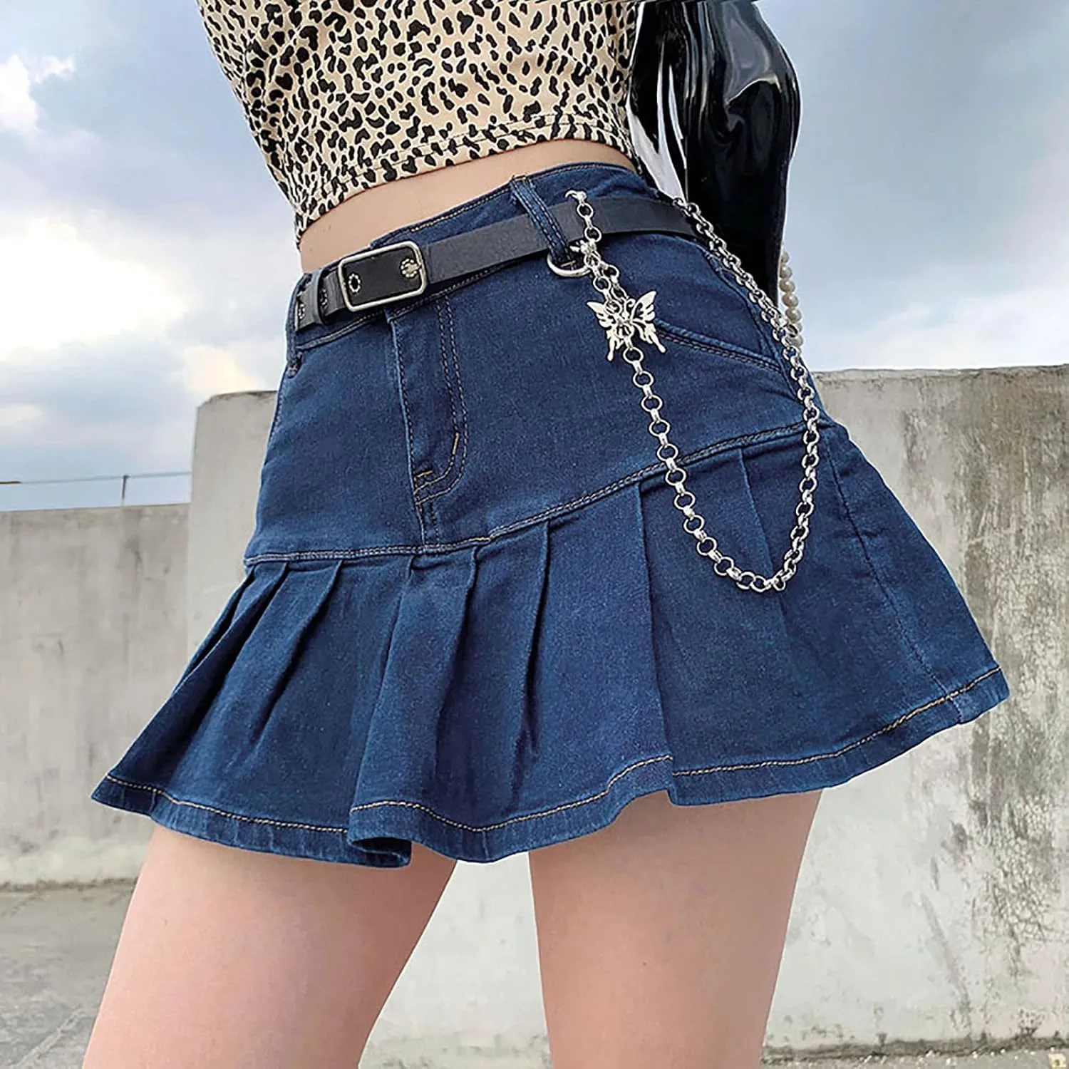 tuduoms Women Denim Pleated Skirts High Waist Slim A Line Ruffle Trumpet Mini Skirts Sweet Sexy Fashion Short Skirts Girls