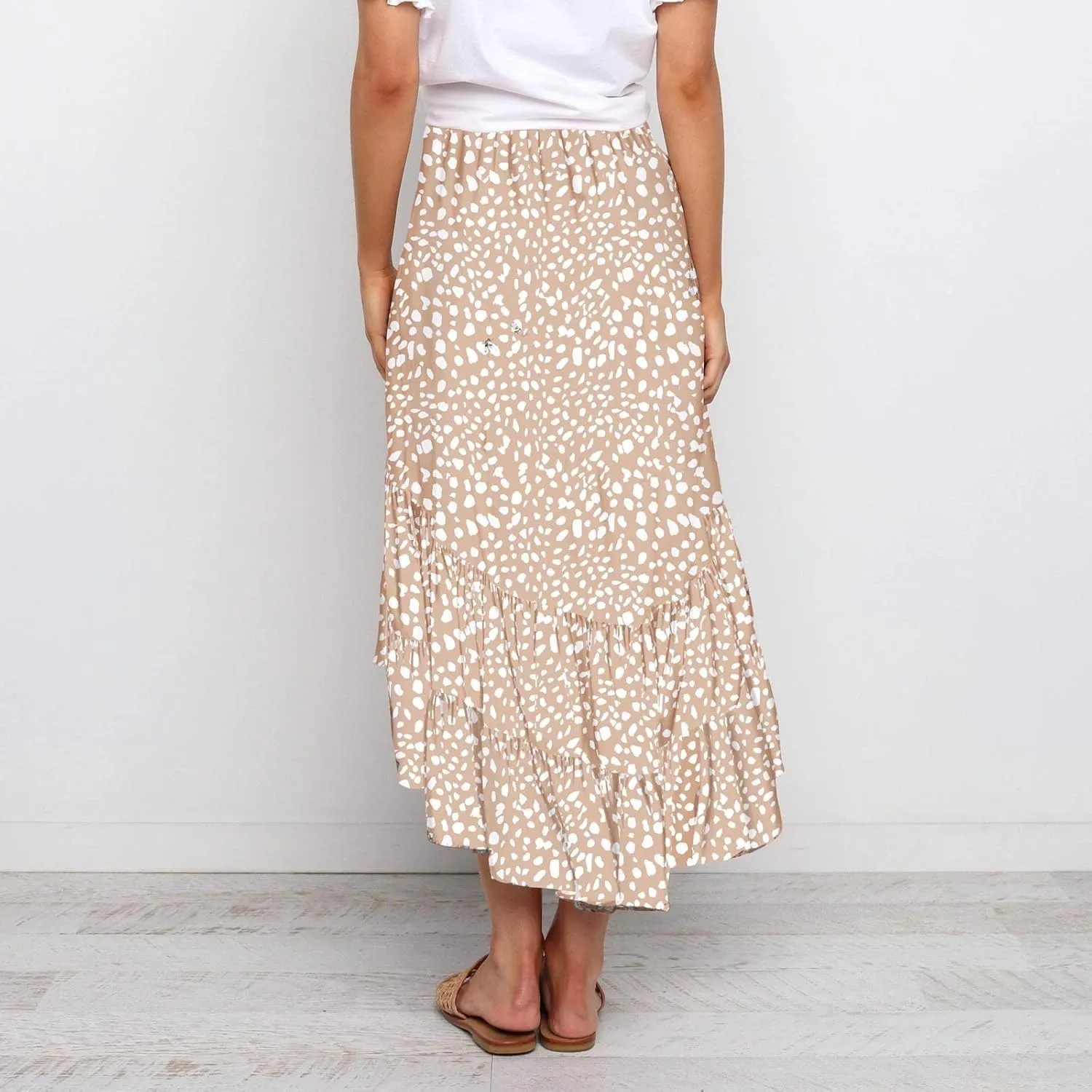 tuduoms Women's Boho Maxi Skirt with Tiered Ruffle Hem - Summer Cute High Waist Floral Print Swing Skirts Flowy Beach Skirt