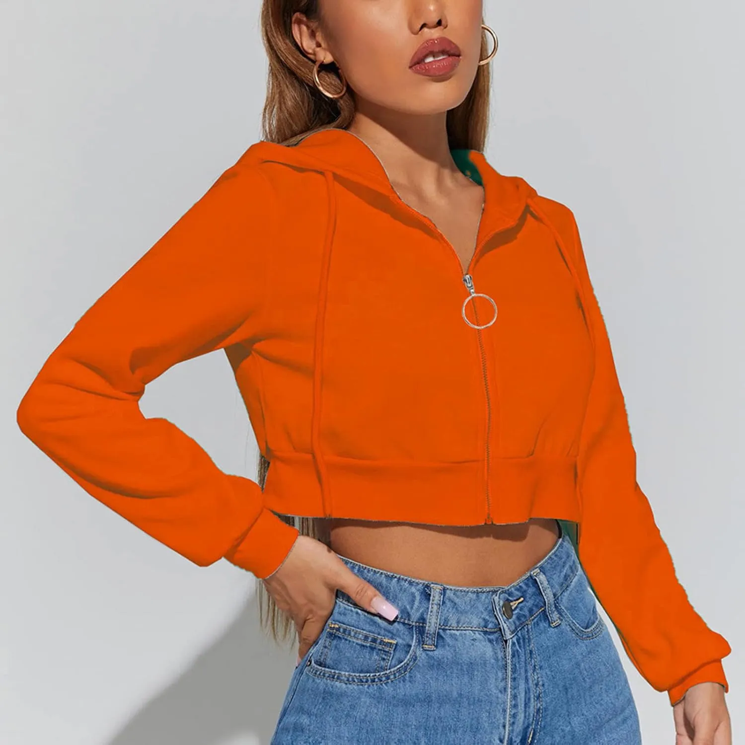 TUNUSKAT Womens Sexy Cropped Hoodies Zip Up Fleece Lined Fall Winter Jacket Short Hooded Sweatshirt Cardigan Girls Y2k Tops