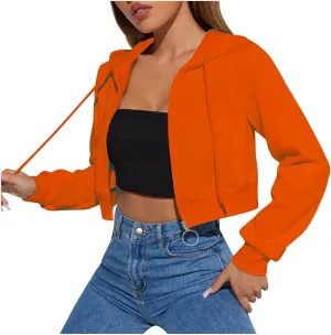 TUNUSKAT Womens Sexy Cropped Hoodies Zip Up Fleece Lined Fall Winter Jacket Short Hooded Sweatshirt Cardigan Girls Y2k Tops