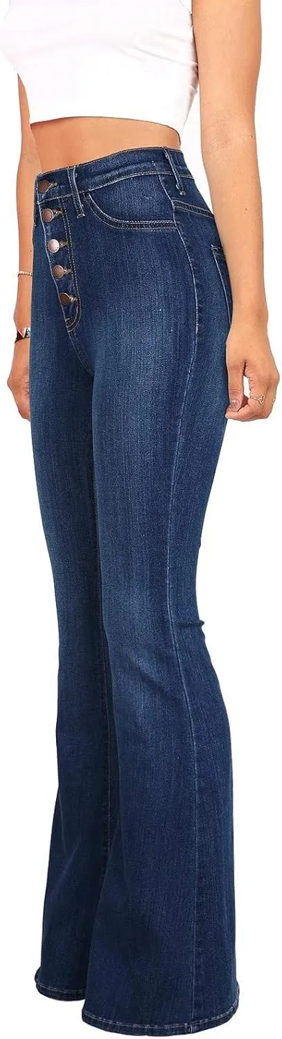 Uillui Bell Bottom Jeans Women's Curvy Stretch Butt Lifting Tummy Control Flare Jeans Wide Leg High Waist Skinny Denim Pants