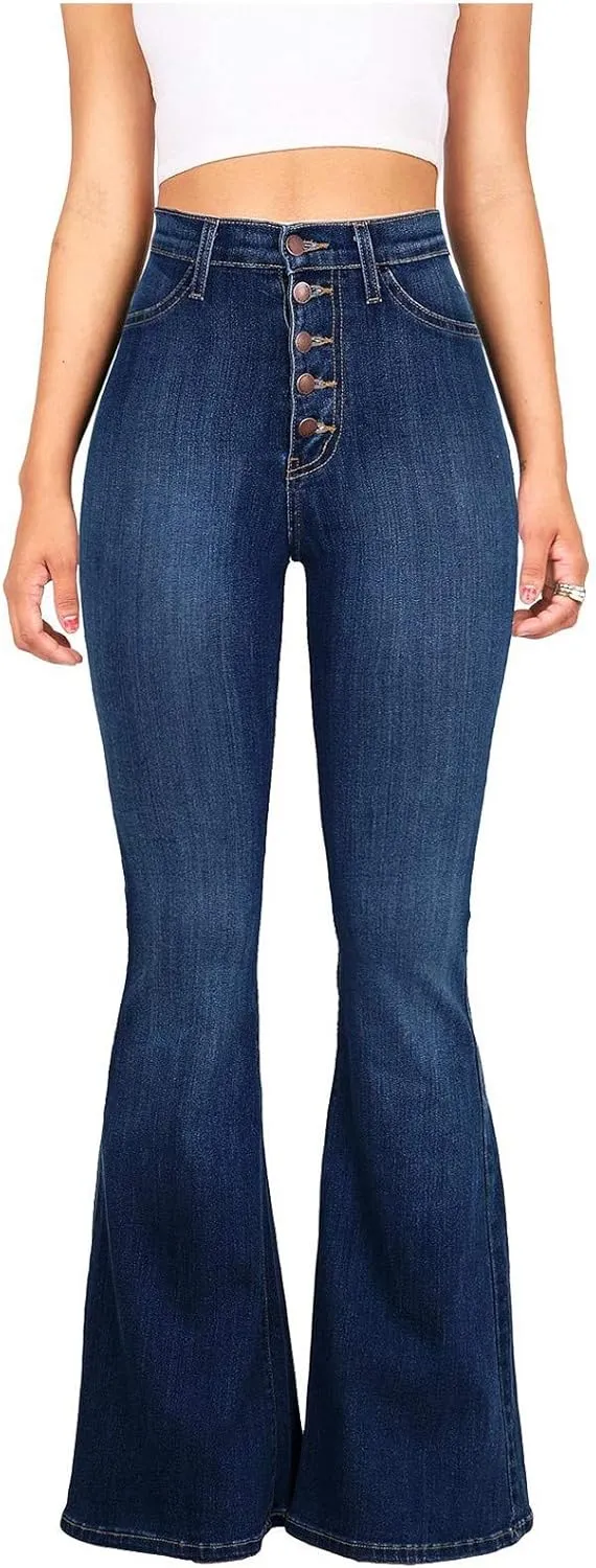 Uillui Bell Bottom Jeans Women's Curvy Stretch Butt Lifting Tummy Control Flare Jeans Wide Leg High Waist Skinny Denim Pants