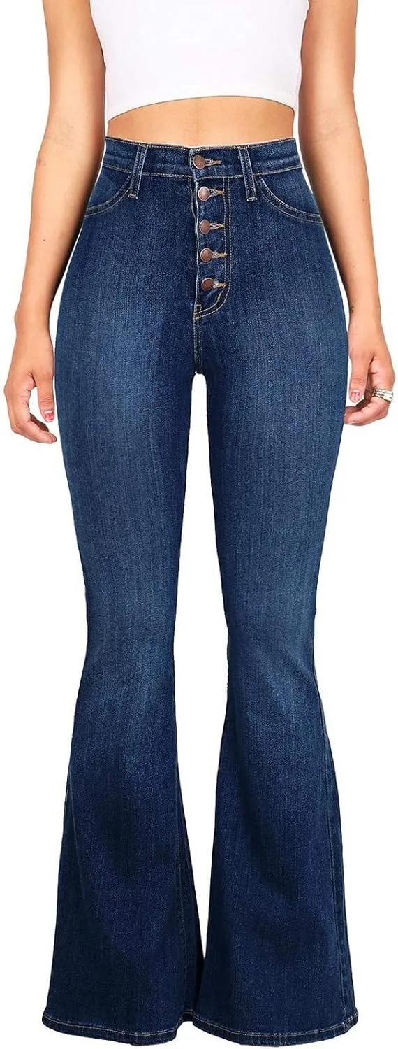 Uillui Bell Bottom Jeans Women's Curvy Stretch Butt Lifting Tummy Control Flare Jeans Wide Leg High Waist Skinny Denim Pants