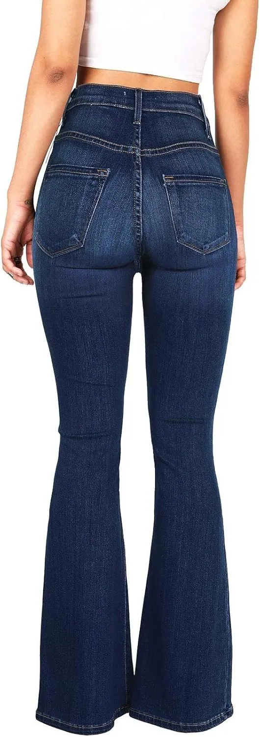Uillui Bell Bottom Jeans Women's Curvy Stretch Butt Lifting Tummy Control Flare Jeans Wide Leg High Waist Skinny Denim Pants