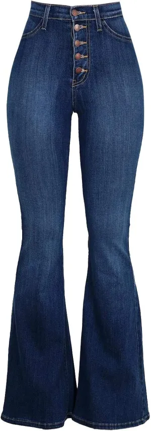 Uillui Bell Bottom Jeans Women's Curvy Stretch Butt Lifting Tummy Control Flare Jeans Wide Leg High Waist Skinny Denim Pants
