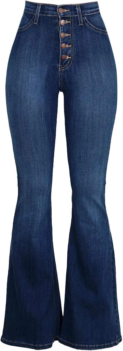 Uillui Bell Bottom Jeans Women's Curvy Stretch Butt Lifting Tummy Control Flare Jeans Wide Leg High Waist Skinny Denim Pants