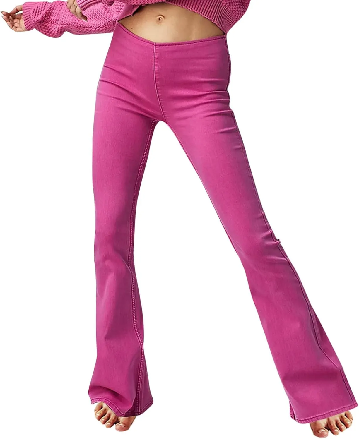 Uillui Women's Flared Skinny Jeans-Bootleg Yoga Jeggings Stretch Tummy Control High Waisted Casual Denim Bell Bottom Jeans