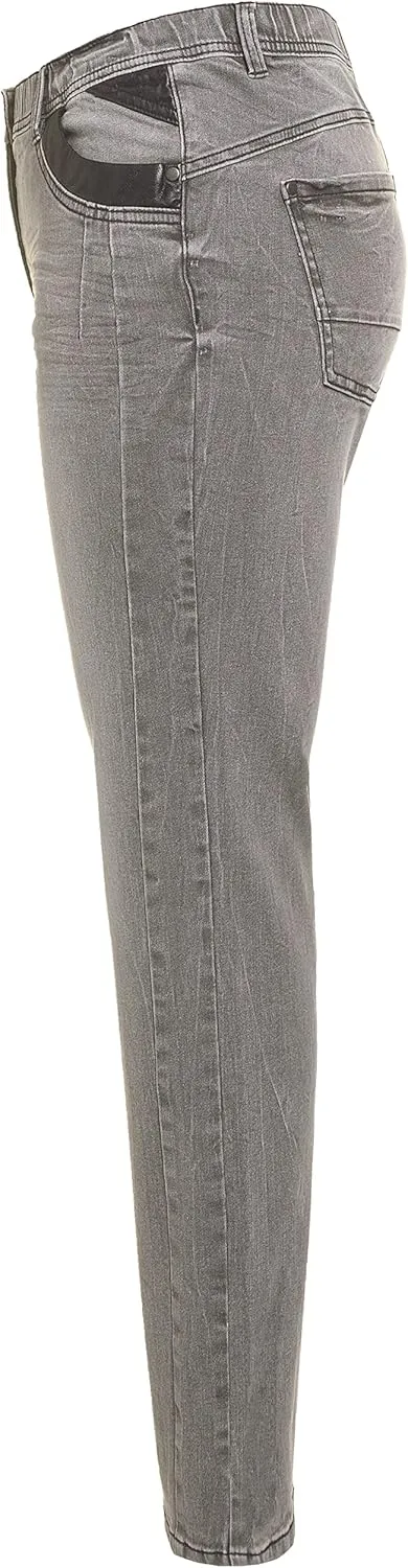 Ulla Popken Womenswear Plus Size Curvy Faux Leather Accent Slim Leg Sammy Fit Stretch Jeans 807311