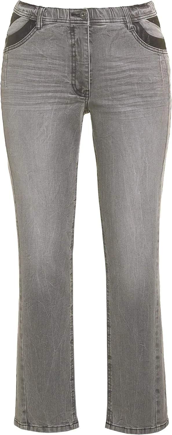 Ulla Popken Womenswear Plus Size Curvy Faux Leather Accent Slim Leg Sammy Fit Stretch Jeans 807311