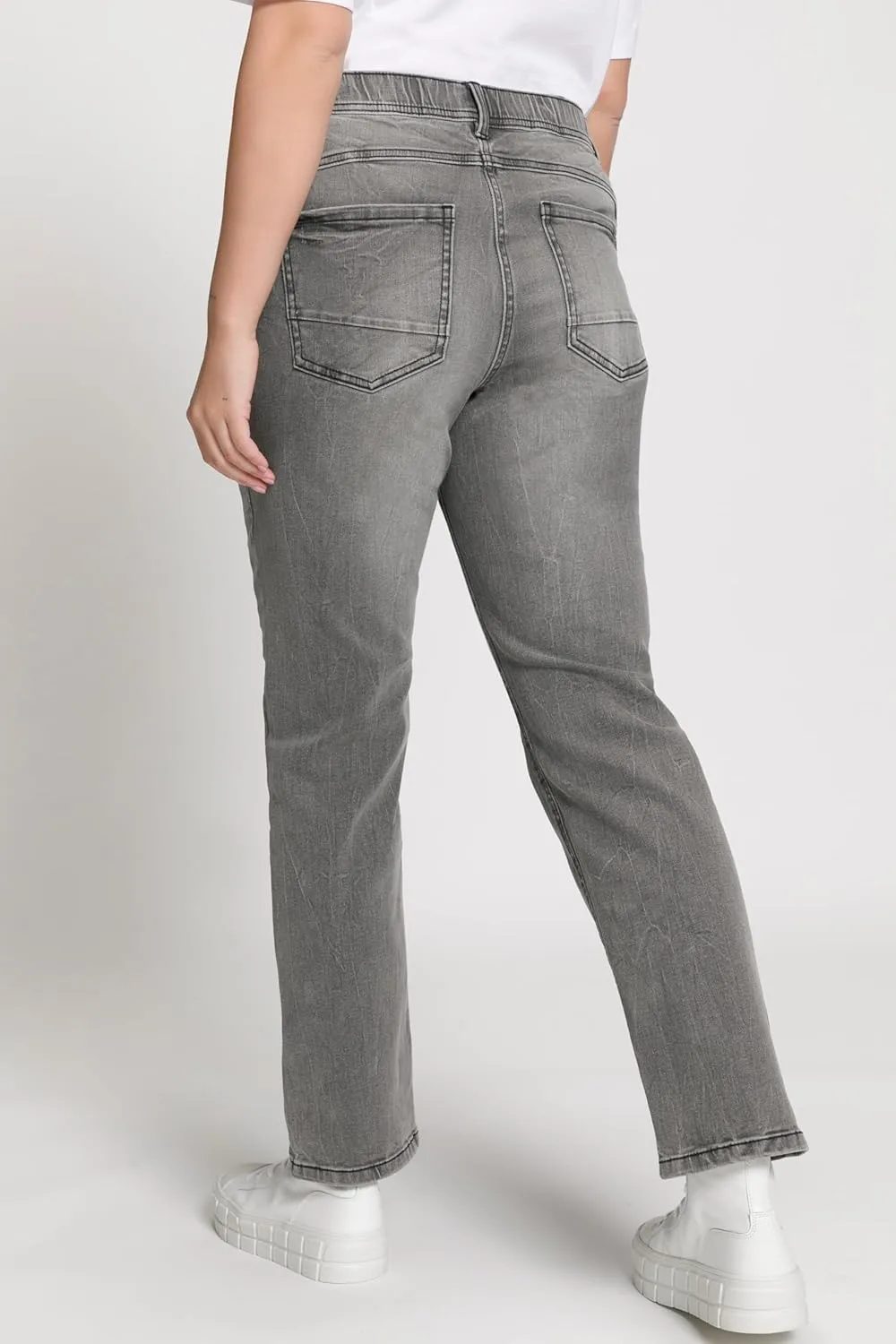 Ulla Popken Womenswear Plus Size Curvy Faux Leather Accent Slim Leg Sammy Fit Stretch Jeans 807311