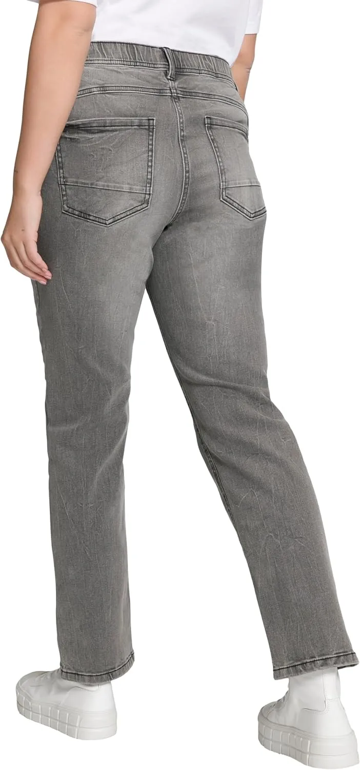 Ulla Popken Womenswear Plus Size Curvy Faux Leather Accent Slim Leg Sammy Fit Stretch Jeans 807311
